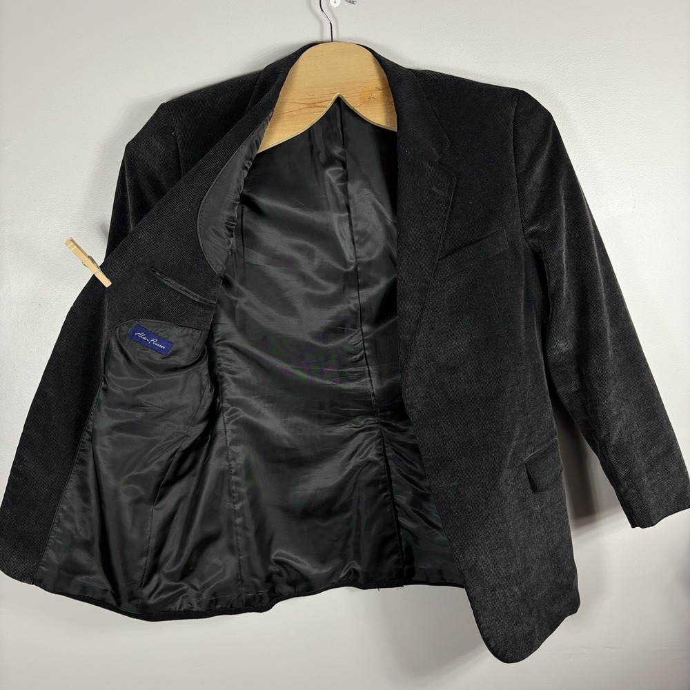 Alan Flusser Men's 44L Black Corduroy Two Button Single‎ Vent Lined Sports Coat
